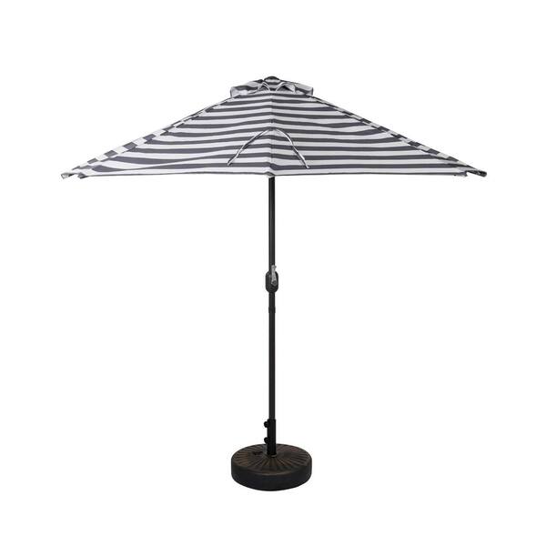 WESTIN OUTDOOR Fiji 9 ft. Market Half Patio Umbrella with Bronze Round Base in Black and White