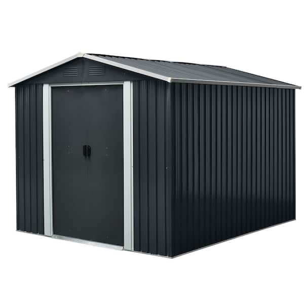 8 ft. W x 10 ft. D Black Outdoor Metal Storage Shed with Floor Base (80 sq. ft. )