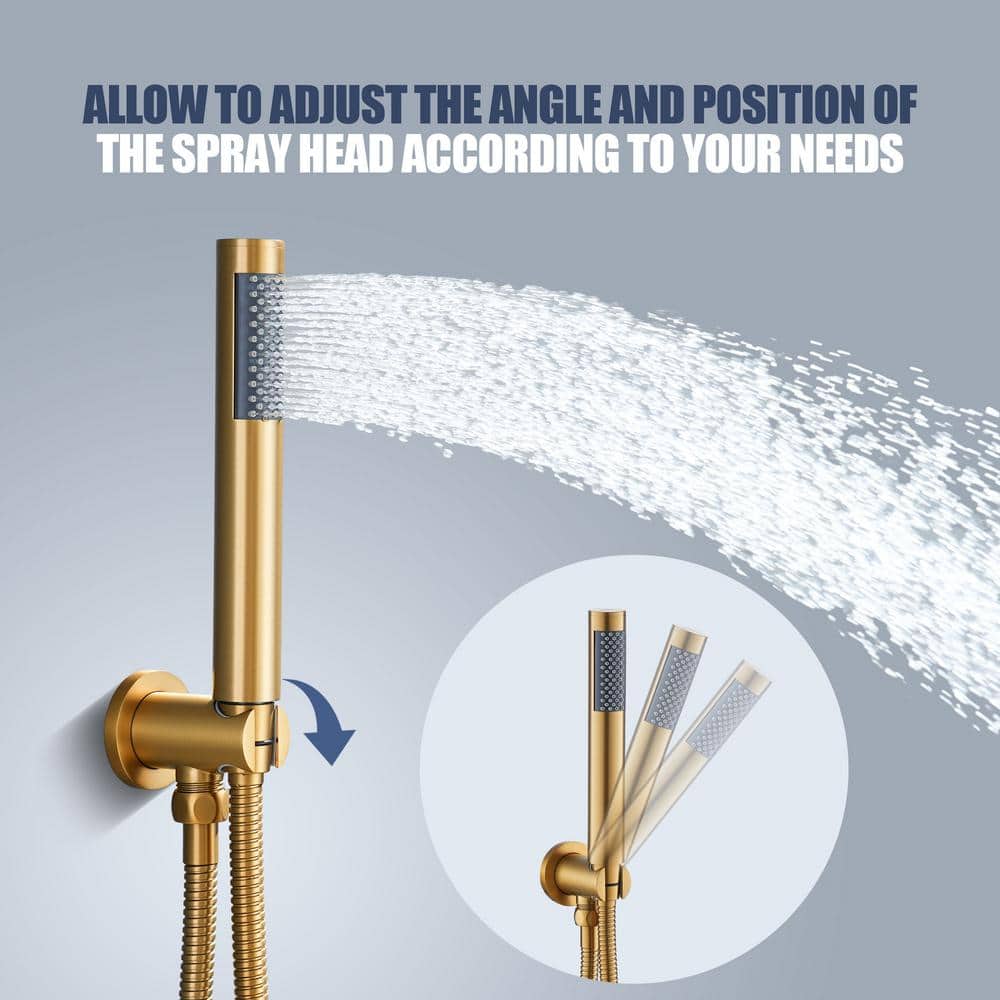 Brushed Gold Stainless Steel Wall Mounted Rain Shower System