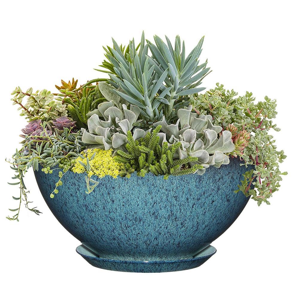 Indigo Speckle Resin 10" Oval Indoor/Outdoor Planter with Drainage