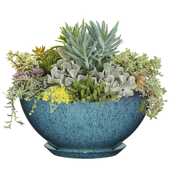 10 in. Indigo Speckle Rosie Bowl Resin Planter