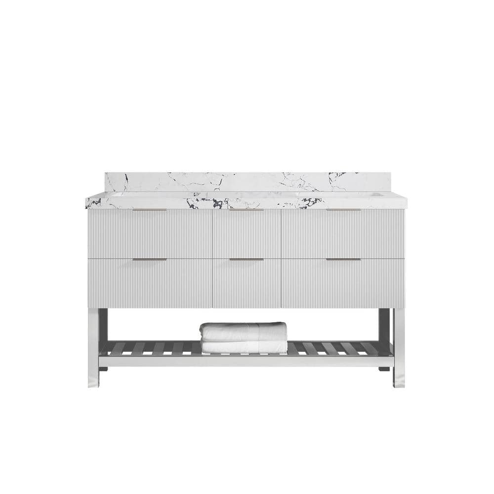 Willow Collections Catalina 60 in. Double Sink Freestanding Fine Grain ...