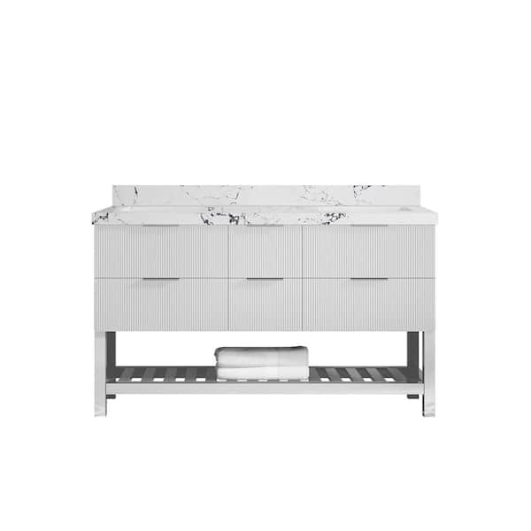 Willow Collections Catalina 60 in. Double Sink Freestanding Fine Grain Bath Vanity with Viola Night Qt. Top Unassembled