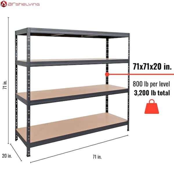 Basics Series 4-Tier Powder-Coated Steel Storage Shelving Unit in Dark Gray, HDF Racks (71 in. W x 71 in. H x 20 in. D)
