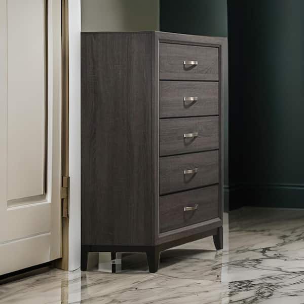 Gray and Black and Nickel 5-Drawers 31 in. Dresser Without Mirror