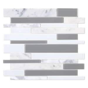 Soft Ramp White and Gray 11.97 in. x 10.55 in. x 0.2 in Stone and Glass Peel and Stick Tiles (5.26 sq.ft./case)