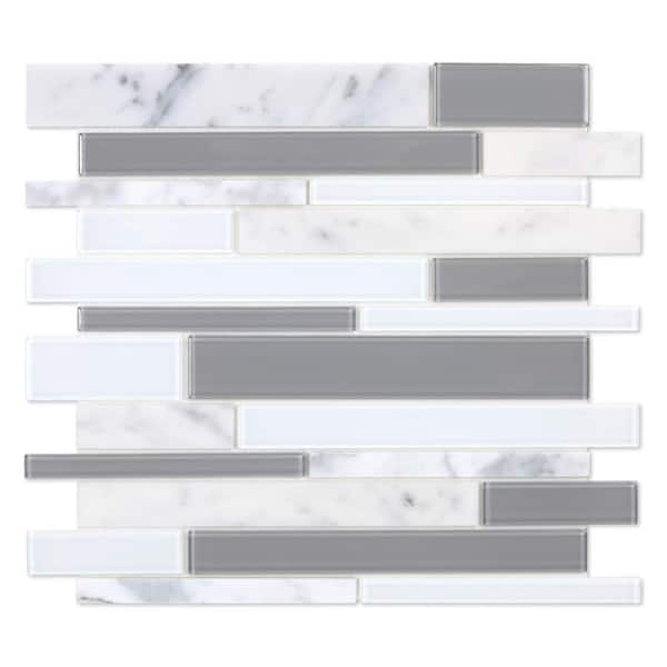Inoxia Soft Ramp White and Gray 11.97 in. x 10.55 in. x 0.2 in Stone and Glass Peel and Stick Tiles (5.26 sq.ft./case)
