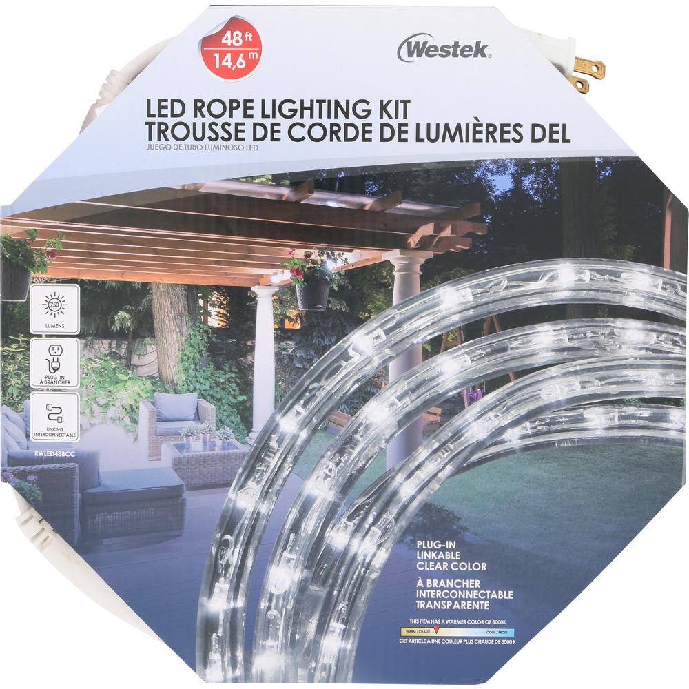 48-Foot Cool White LED Outdoor Rope Light Kit