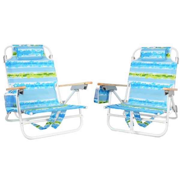 Unbranded 13 in. H 2-Pieces Alabaster Aluminium Folding 5 Position Chairs, Backpack Beach Chairs with Pouch