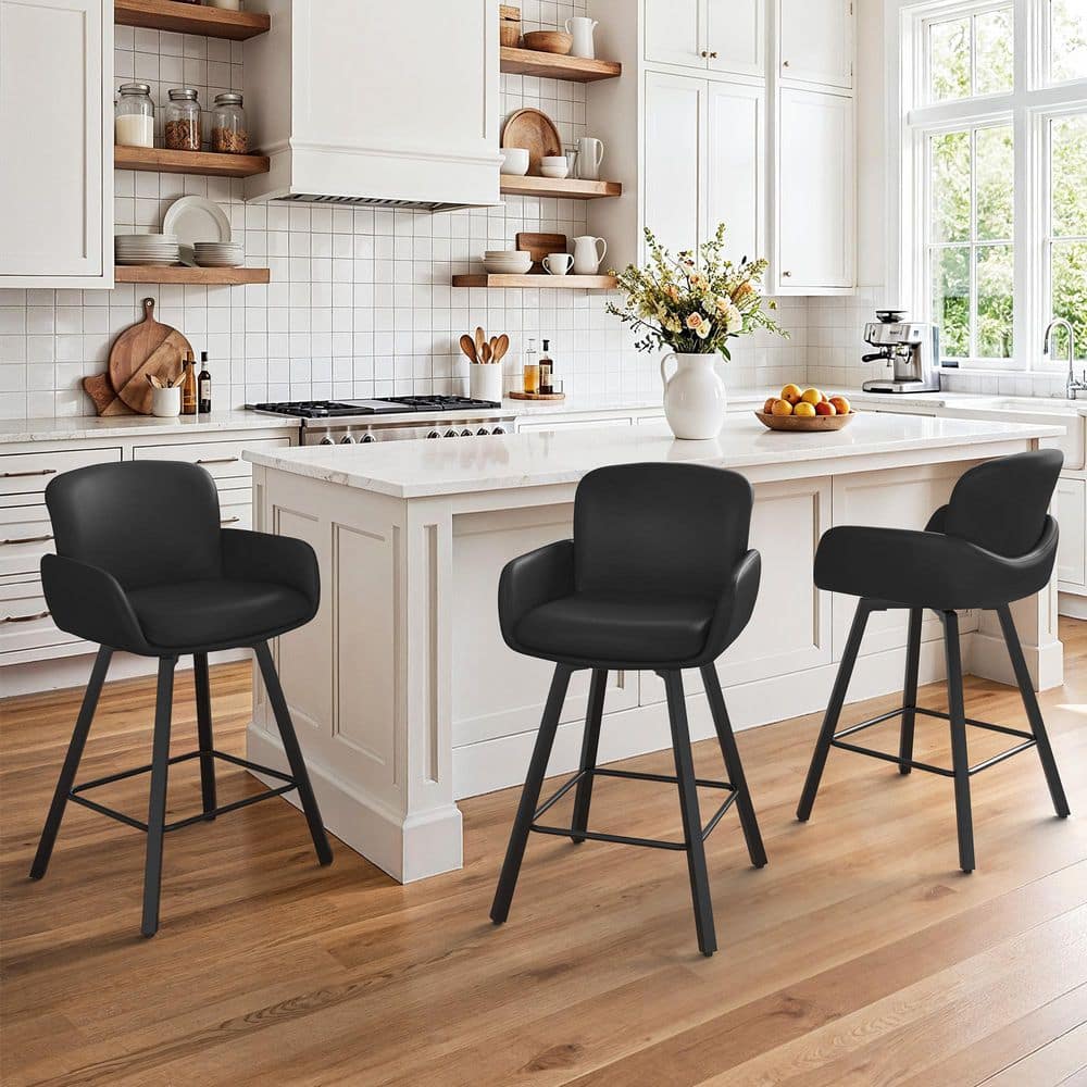 OrangeOne Nicola 26 in. Black Faux Leather Upholstered Swivel Bar