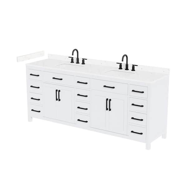 Beckett 84 in. Double Freestanding White Bath Vanity with Carrara Cultured Marble Top