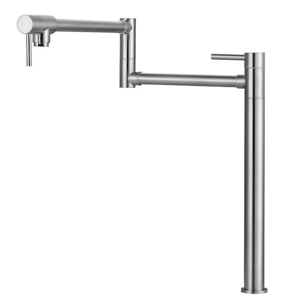 ARCORA Pot Filler Faucet Deck Mount in Brushed Nickel, Solid Brass Pot Filler Folding Faucet