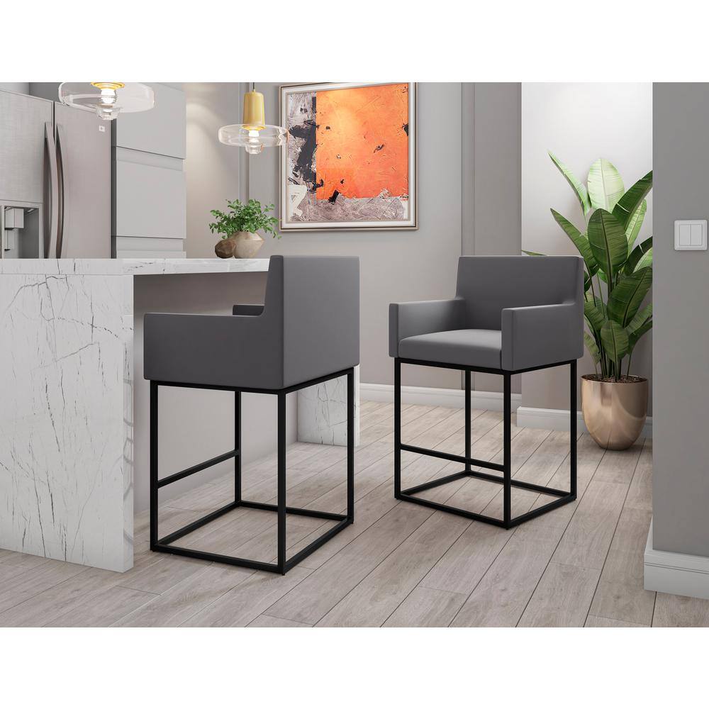Modern Glam Grey and Black Leather Metal Counter Stool Set