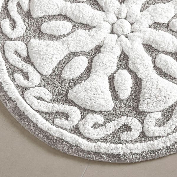 Medallion 2 ft. Round Cotton Tufted Washable Area Bath Rug -White Area Rug