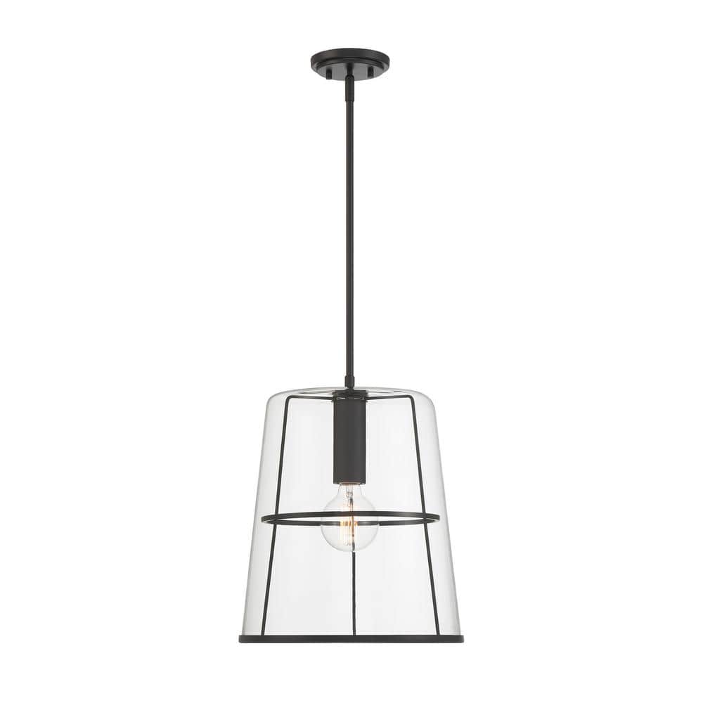 Alonzo Matte Black Glass Pendant Light, 16.5"