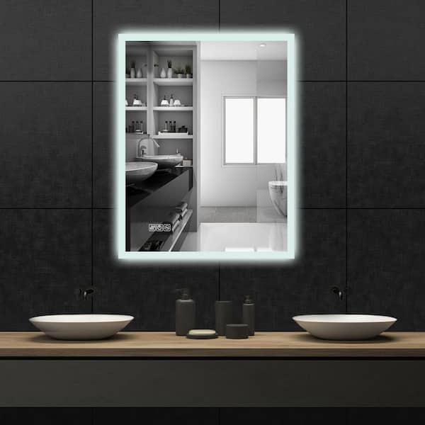 Wonline 27.6 in. W x 35.4 in. H Large Rectangular Frameless Wall Bathroom Vanity Mirror in Silver