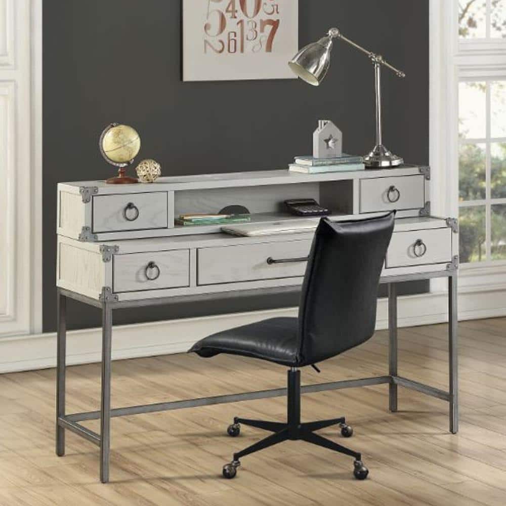 Gray Wood Desk Hutch with Drawers and Storage
