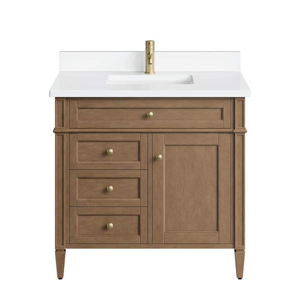 Brittany 36.0 in. Single Bath Vanity in Pecan with White Zeus Silestone Low Silica Surface Top price history on PriceWatchPro