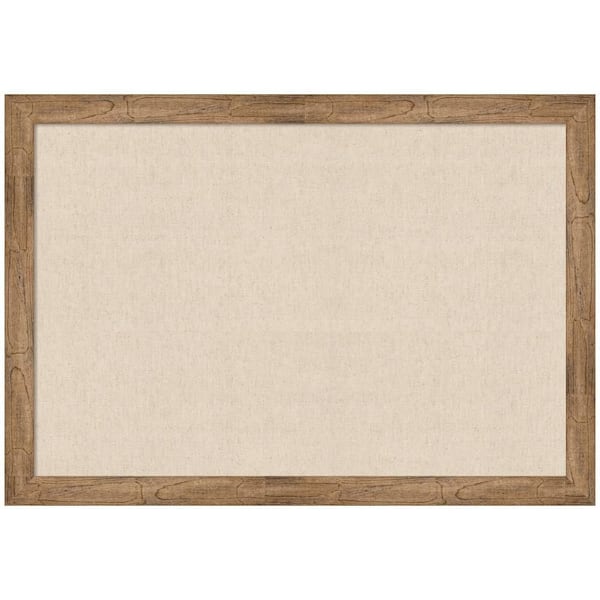 Woodgrain 28 in. x 40 in. Brown Wood Framed Neutral Linen Memo Board