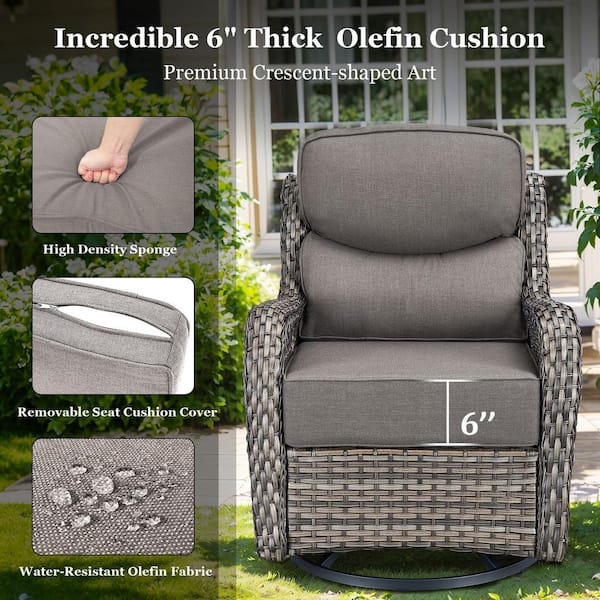 NovaSwivel 6-Piece Gray Wicker Patio Conversation Set Outdoor Swivel Glider Chair with 6 in. Thick Gray Cushions