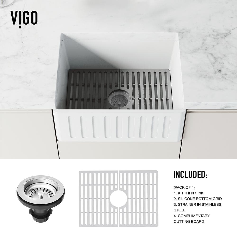 Matte White Stone 24" Single Bowl Farmhouse Kitchen Sink