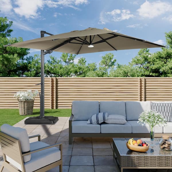 Boyel Living 10 ft. 360° Rotation Square Cantilever Patio Umbrella with Base and BT in Taupe