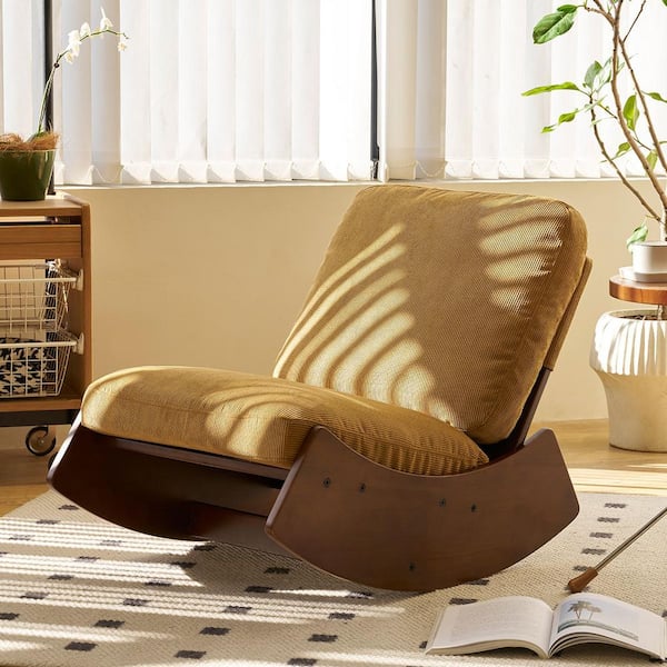35.4 in. Orange Upholstered Glider Rocking Chair with Solid Wood Frame Nursery Chair with Smooth Motion