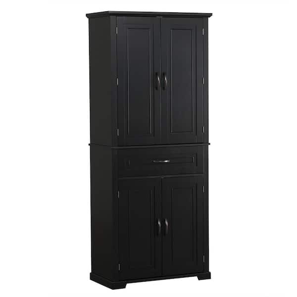 Miscool Anky 29.9 in. W 15.7 in. D 72.2 in. H Black MDF Freestanding Bathroom Storage Linen Cabinet