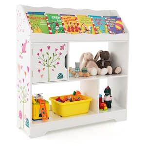 Toy Storage Organizer Display Stand 3-In-1 Kids Toy Shelf with Book Shelf White
