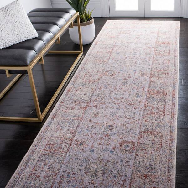 Hellenic 3 ft. x 13 ft. Ivory/Rust Border Distressed Runner Rug