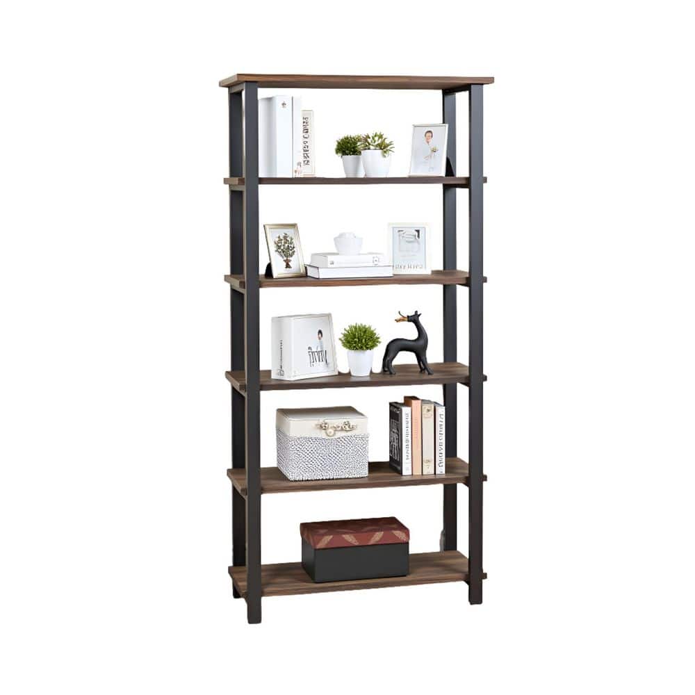 Alaterre Furniture Pomona 70 in. Natural/Black Metal 5-shelf
