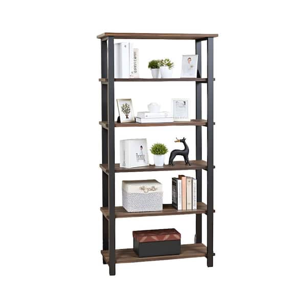 Alaterre Furniture Pomona 70 in. Natural/Black Metal 5-shelf Etagere Bookcase