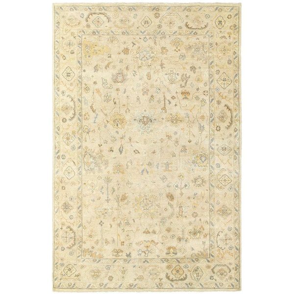 6' X 9' Beige And Gray Wool Oriental Hand Knotted Area Rug