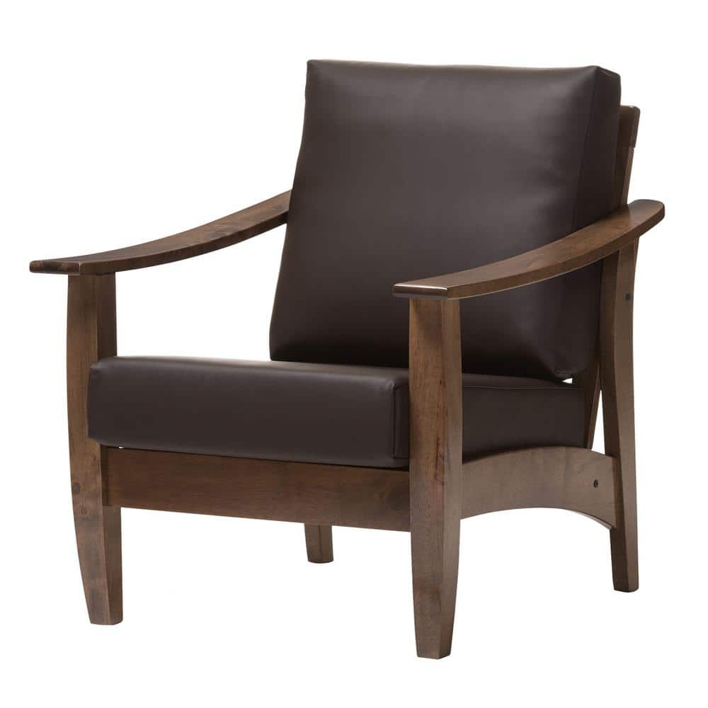 Eco-Friendly Mid-Century Modern Brown Faux Leather Accent Chair