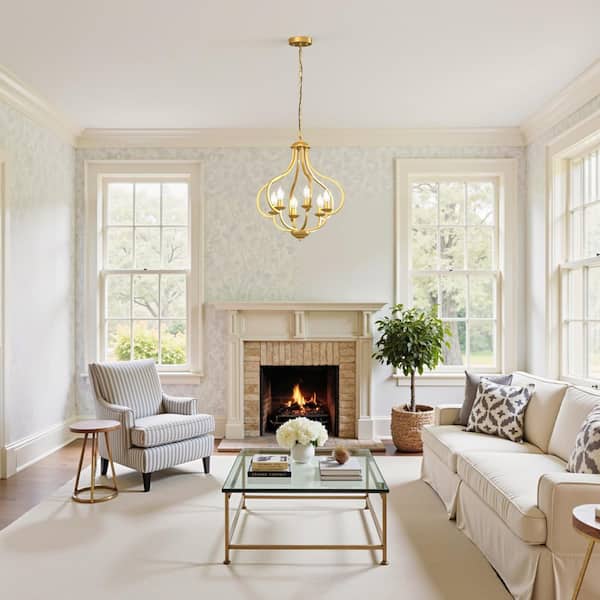 Emeritpro 6-Light Light Gold Traditional Chandelier with Candle