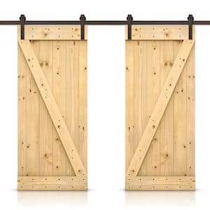 Z 52 in. x 84 in. Bar Unfinished Stained DIY Solid Pine Wood Interior Double Sliding Barn Door with Hardware Kit