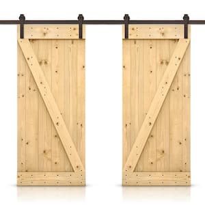 Z 56 in. x 84 in. Bar Unfinished Stained DIY Solid Pine Wood Interior Double Sliding Barn Door with Hardware Kit