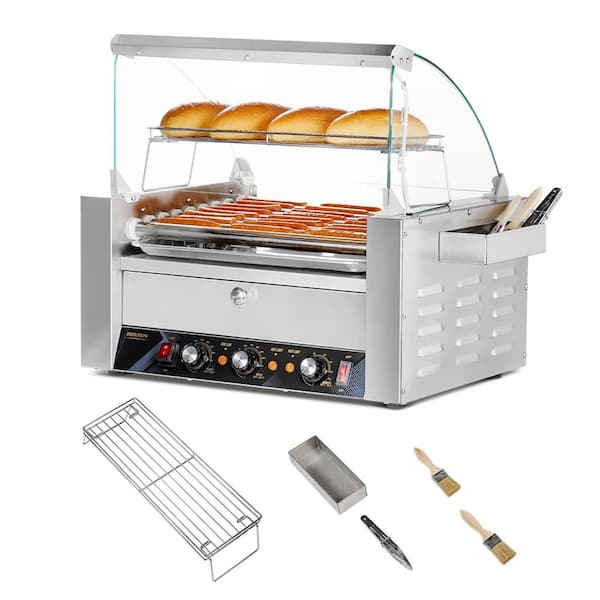 Karl home 1500-Watts Stainless Steel 24 Hot Dog Roller Grill Indoor Grill with Cover and Bun Warmer