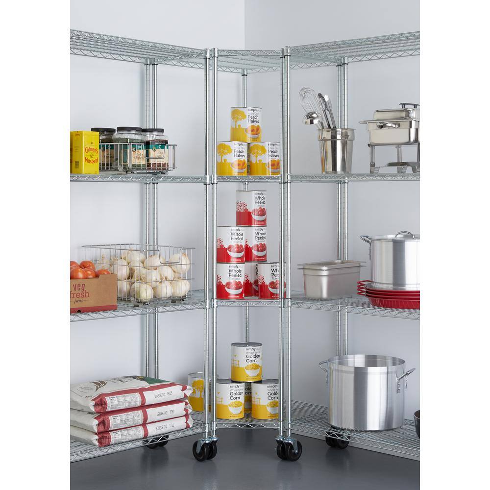 Adjustable Gray Steel 4-Tier Corner Shelving Unit with Wheels