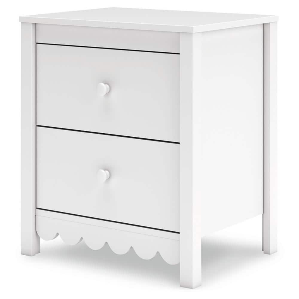 White Transitional 2-Drawer Scalloped Nightstand