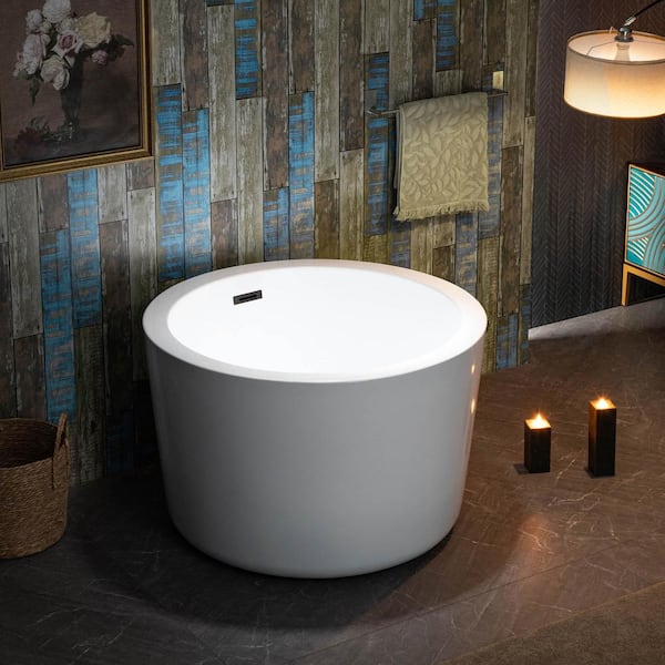 WOODBRIDGE 41 in. Acrylic FlatBottom Round Japanese Soaking
