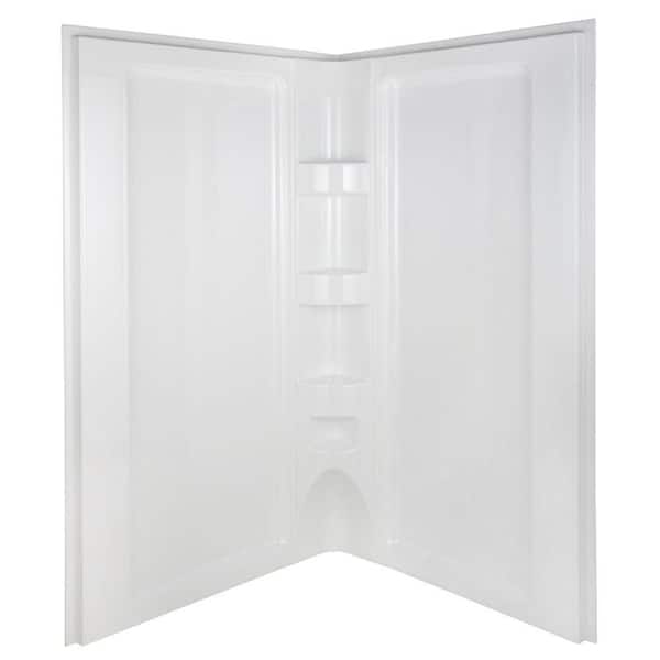Aqua Glass 42 in. Neo Angle Shower Wall Set in White