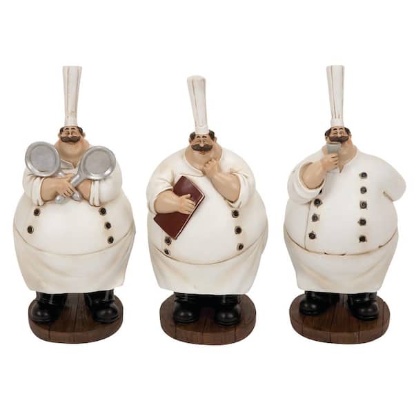Litton Lane White Polystone Chef Sculpture (Set of 3)