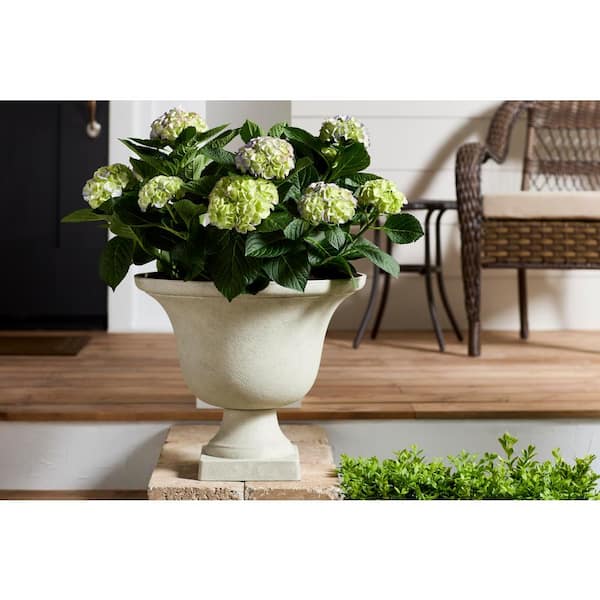 17.8 in. Elise Large White Textured Resin Urn Planter (17.8 in. D x 15 in. H) with Drainage Hole