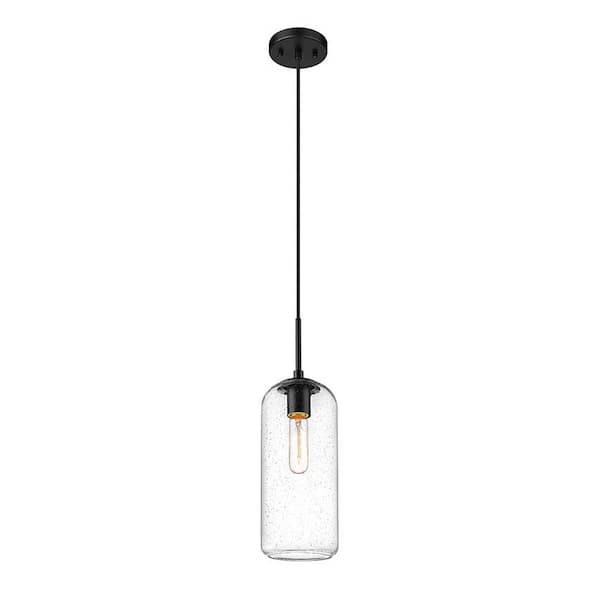 Unbranded Monty 1-Light Matte Black Globe Pendant Light with Seedy Glass Shade