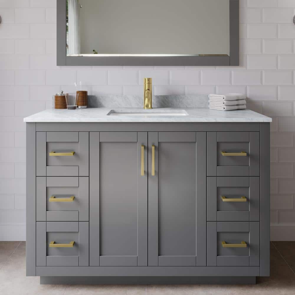 Miranda 48 in. W Single Bath Vanity in Dark Gray with Marble Vanity Top in White Carrara with White Basin price history on PriceWatchPro