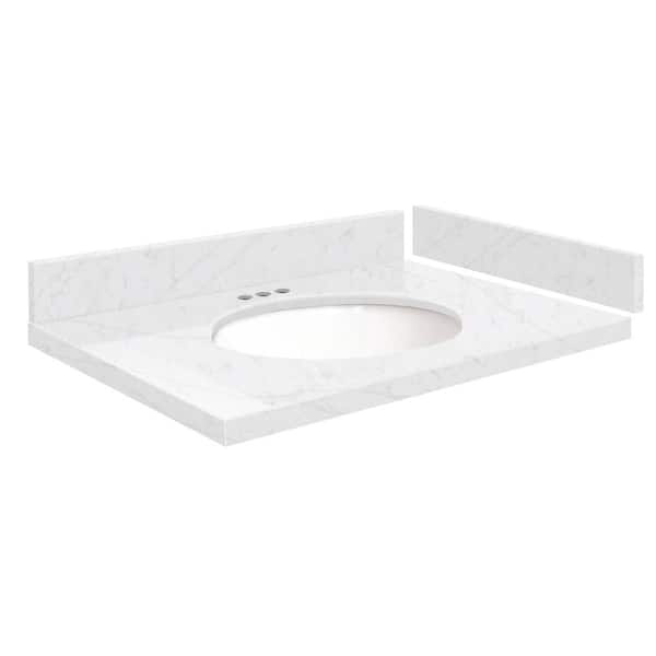 Transolid Silestone 25 in. W x 22.25 in. D Quartz White Round Single Sink Vanity Top in Statuario