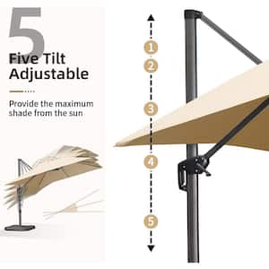 8 ft. Square Outdoor Patio Cantilever Umbrella Aluminum Offset 360° Rotation Umbrella in Beige