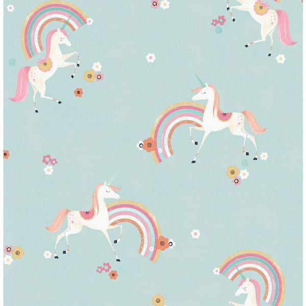 Rainbow Unicorn Blue Fantastical Wallpaper Sample
