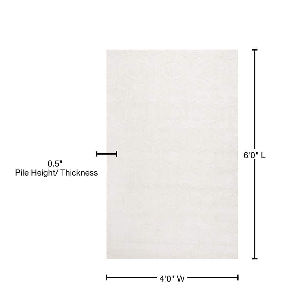 Handmade Ivory Geometric Tufted Wool Area Rug, 4' x 6'
